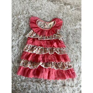 Matilda Jane Ruffle Tiered Dress Size 4 Pink and Flowers Sleeveless